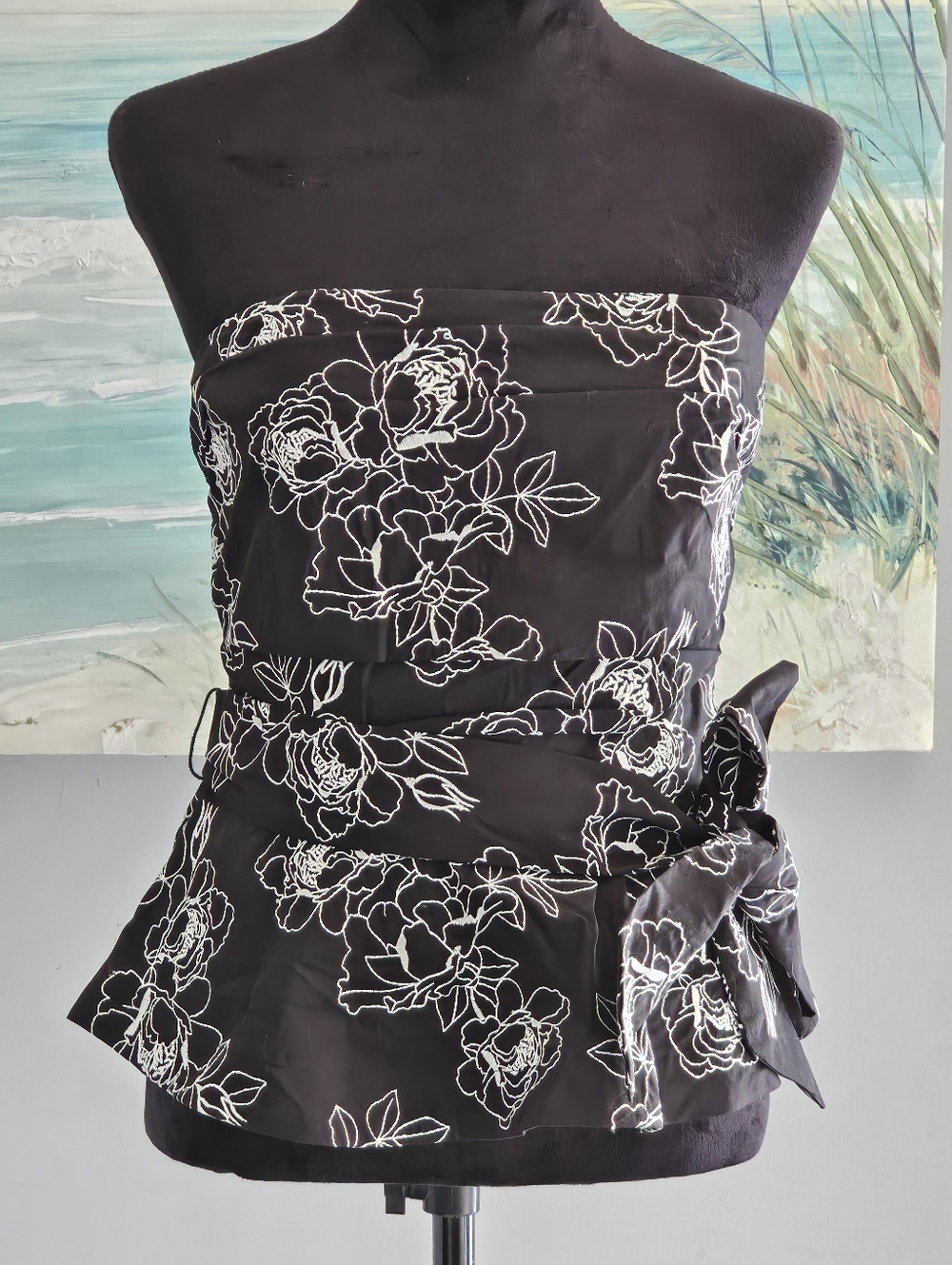 WHBM Embroidered Poplin Bustier Top Sz 8